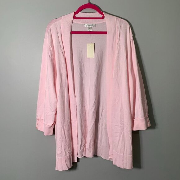 NEW CJ Banks pink elbow sleeve open front lightweight stretch cardigan sweater - Picture 1 of 10